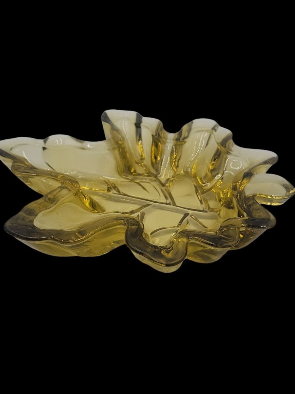 VTG Green Glass Maple Leaf Candy Dish Mid-Century Fall Trinket Bowl 8.5" X9" - Picture 12 of 13